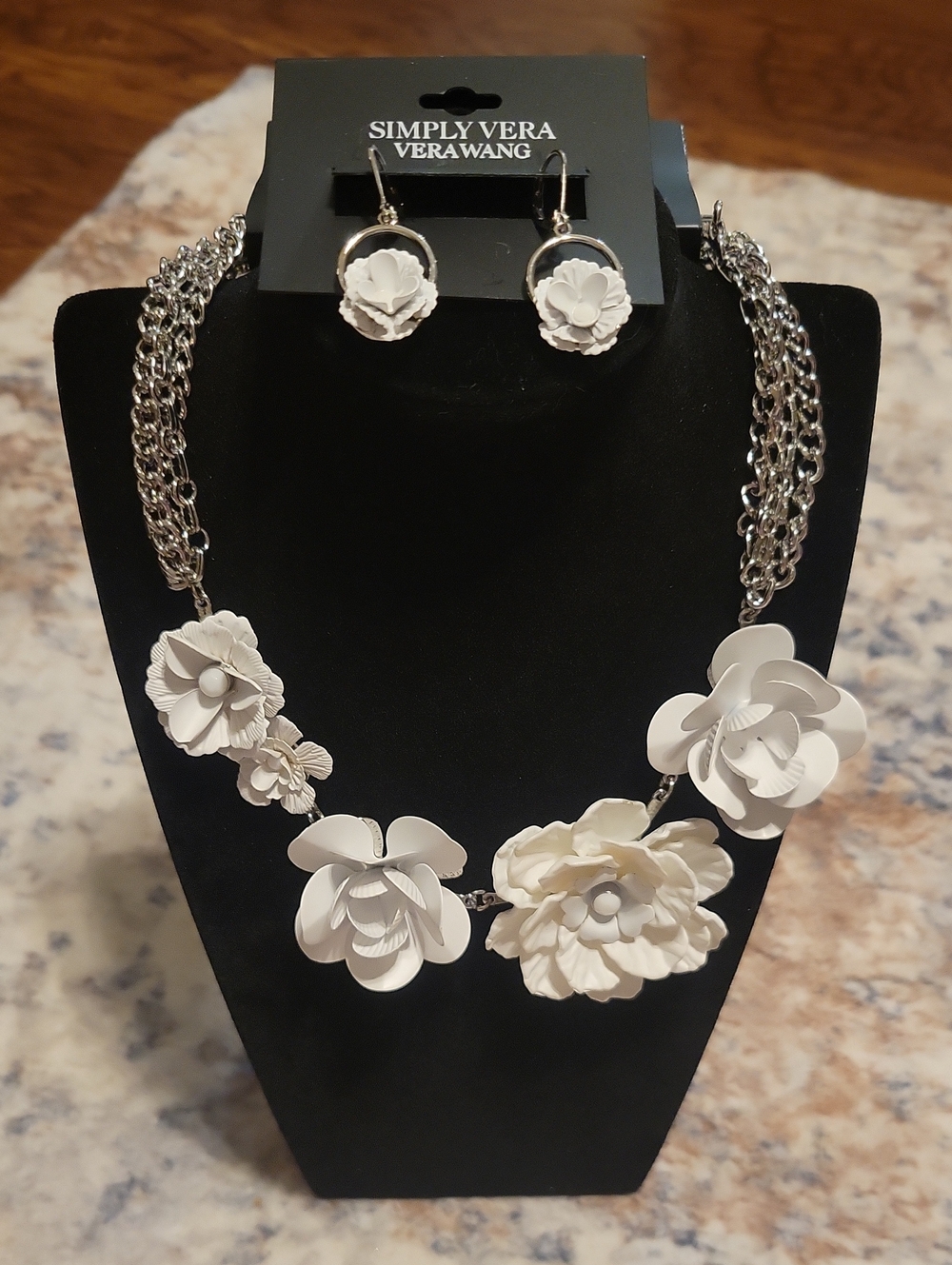 Simply Vera Vera Wang White Floral Statement Necklace with Matching Earrings